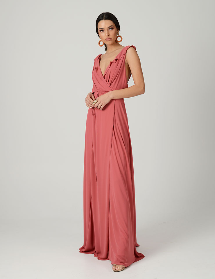 peach and grey dress