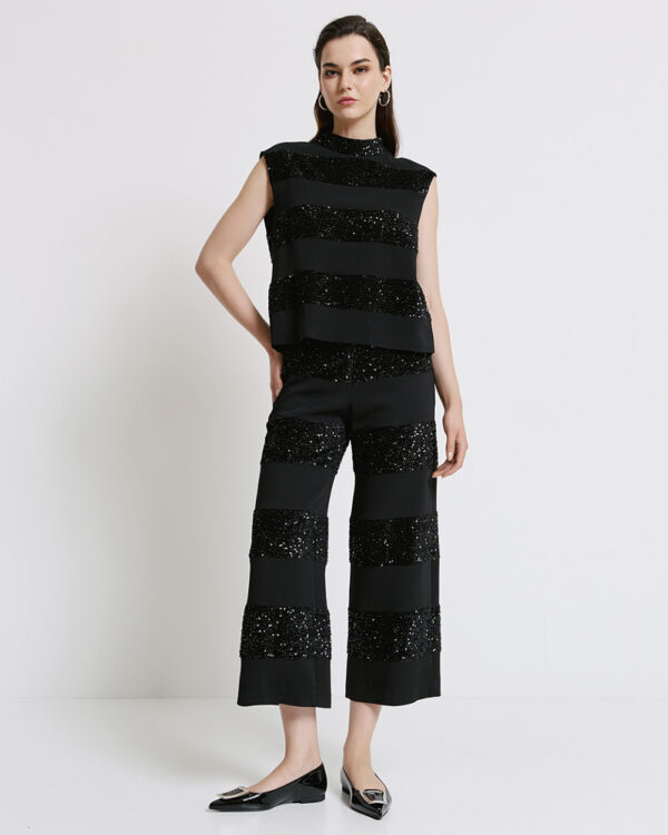 Crop trousers with sequins - Access Fashion - Image 3