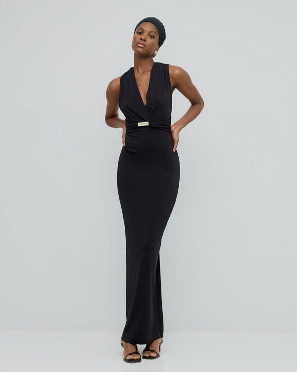 Maxi dress with v-neckline and a metallic detail - Access Fashion