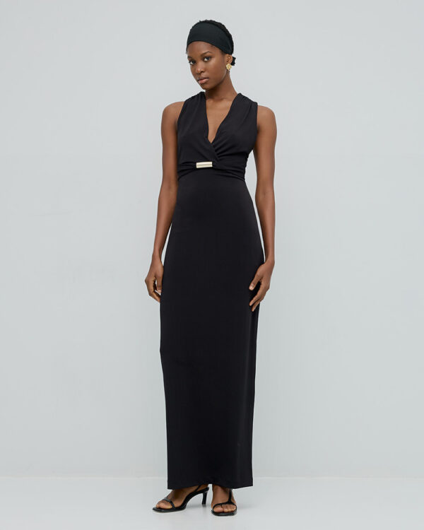 Maxi dress with v-neckline and a metallic detail - Access Fashion - Image 3