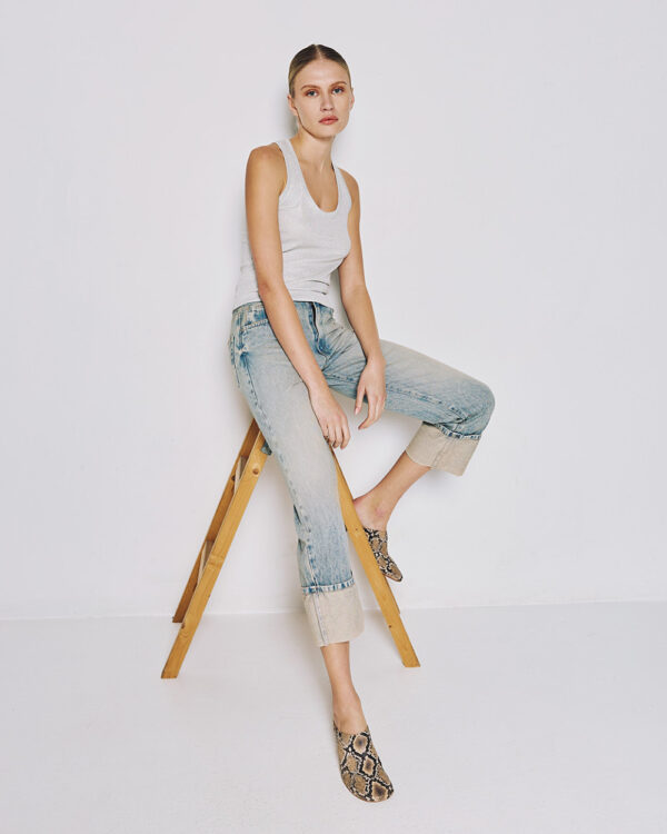 Cropped denim pants with turn-up hemlines - Access Fashion