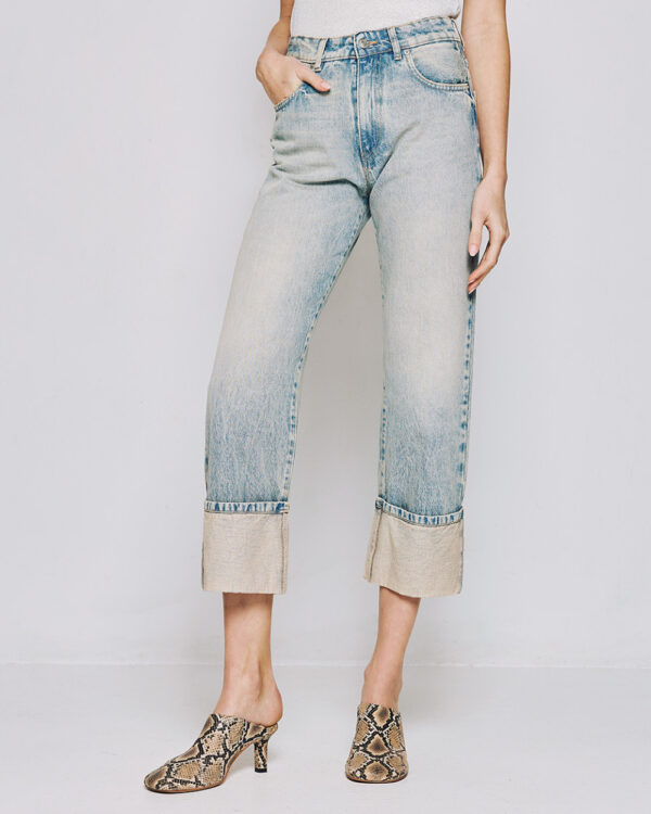 Cropped denim pants with turn-up hemlines - Access Fashion - Image 2