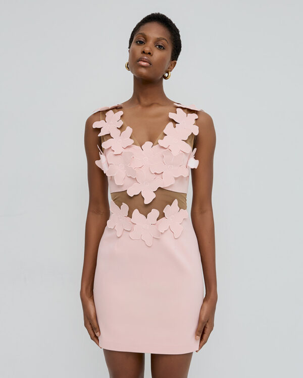 Mini dress with mesh and flowers - Access Fashion - Image 7