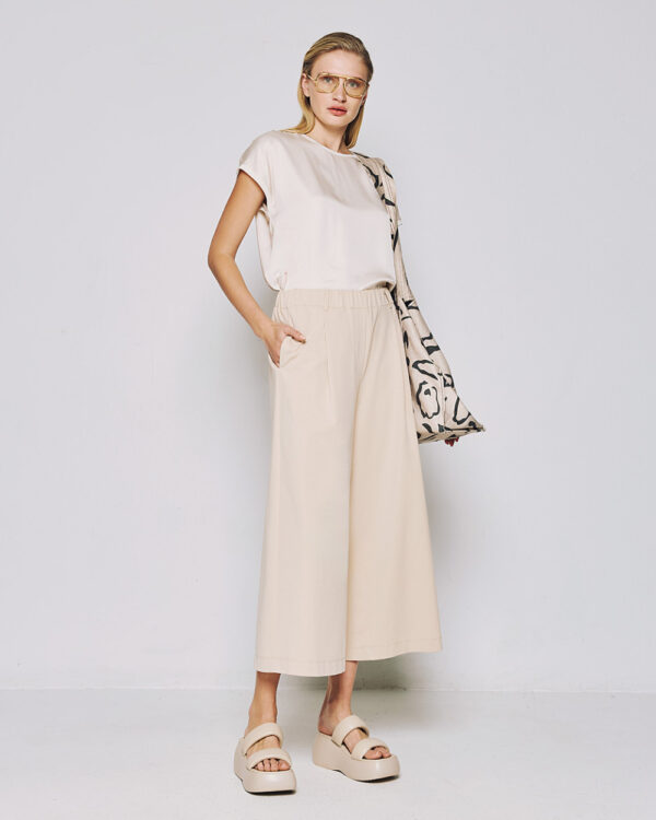Cropped pants with pleats and elastic waist - Access Fashion - Image 3