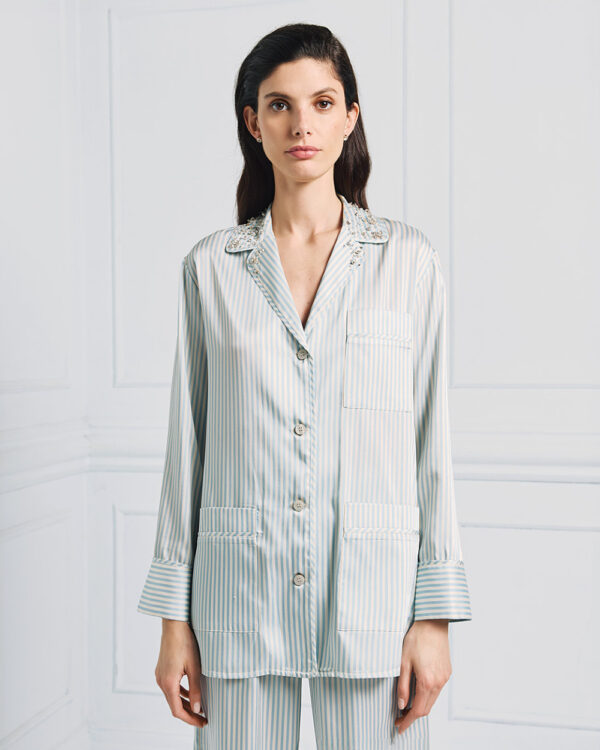 Striped shirt-blazer with rhinestones - Access Fashion - Image 3