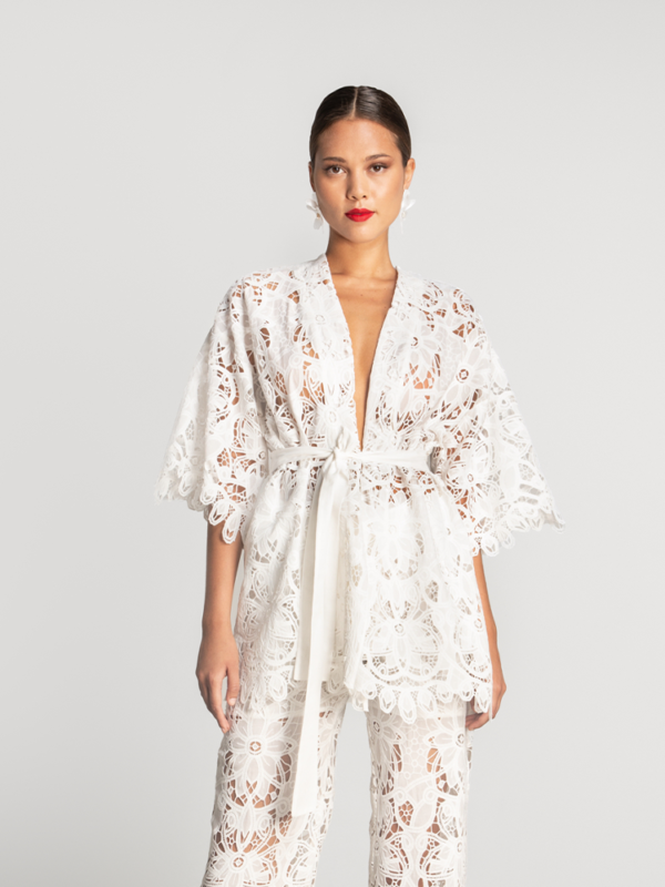 Embroidered kimono with belt - Moutaki