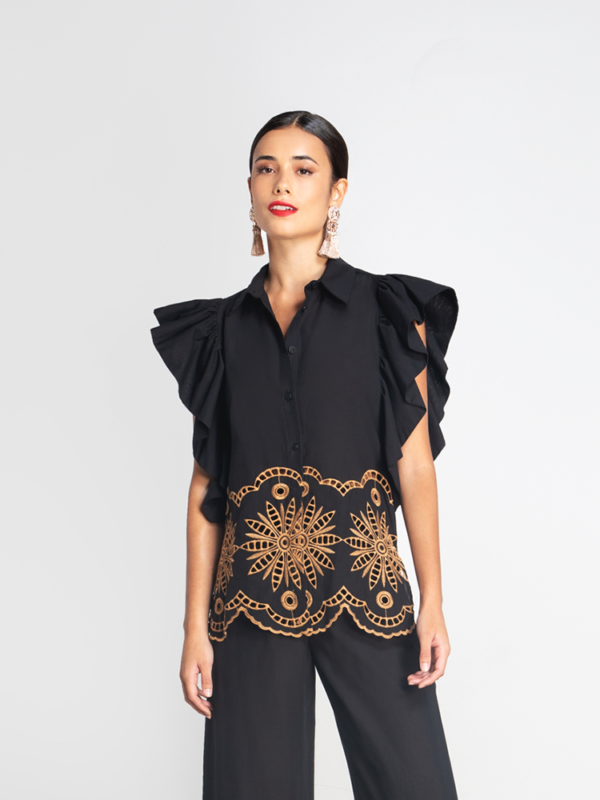 Embroidered shirt with ruffled sleeves - Moutaki