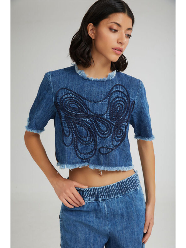 Soft Serve embroidered denim top - 4Tailors