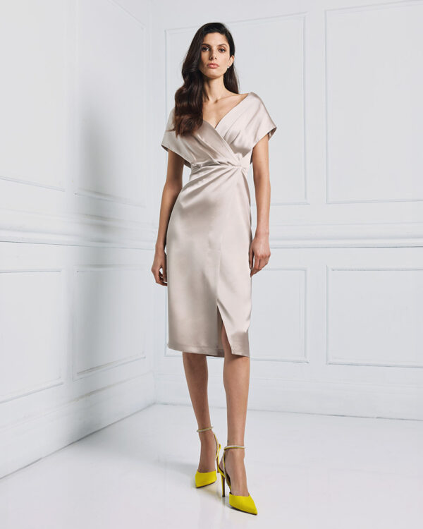 Satin midi wrap dress with pleats – Access Fashion - Image 5