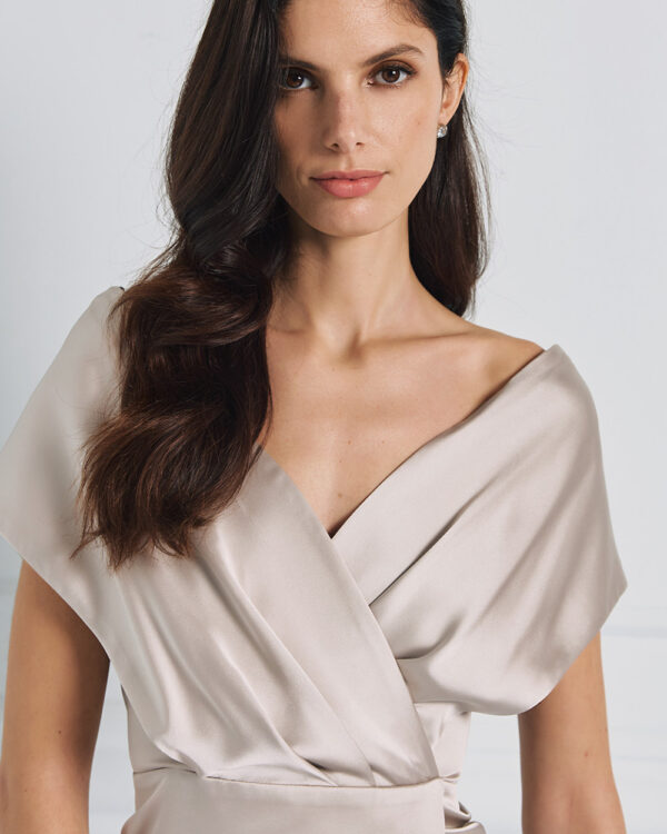Satin midi wrap dress with pleats – Access Fashion - Image 6