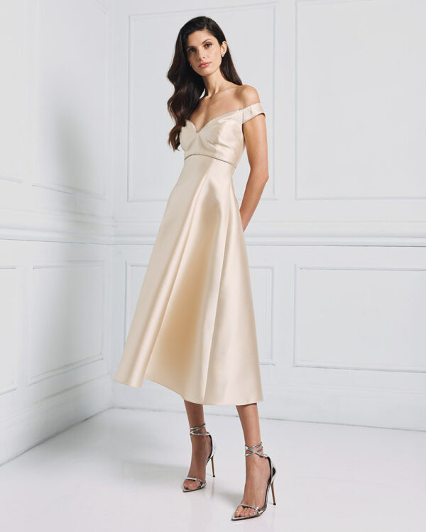Off-shoulder midi dress with rhinestone details – Access Fashion