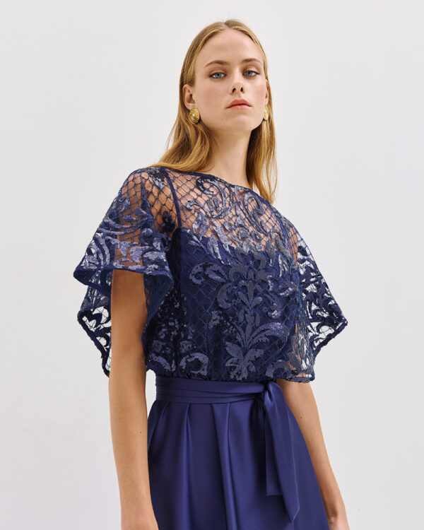 Embellished mesh maxi dress with tie belt – Access Fashion - Image 4