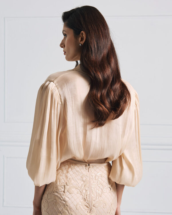 Metallic-effect shirt with puff sleeves - Access Fashion - Image 4