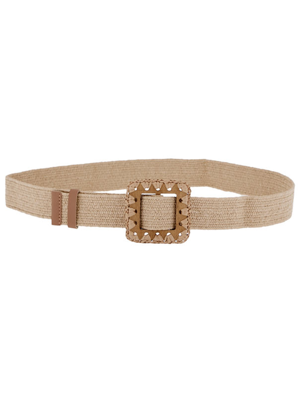 Elastic straw belt with square wooden buckle