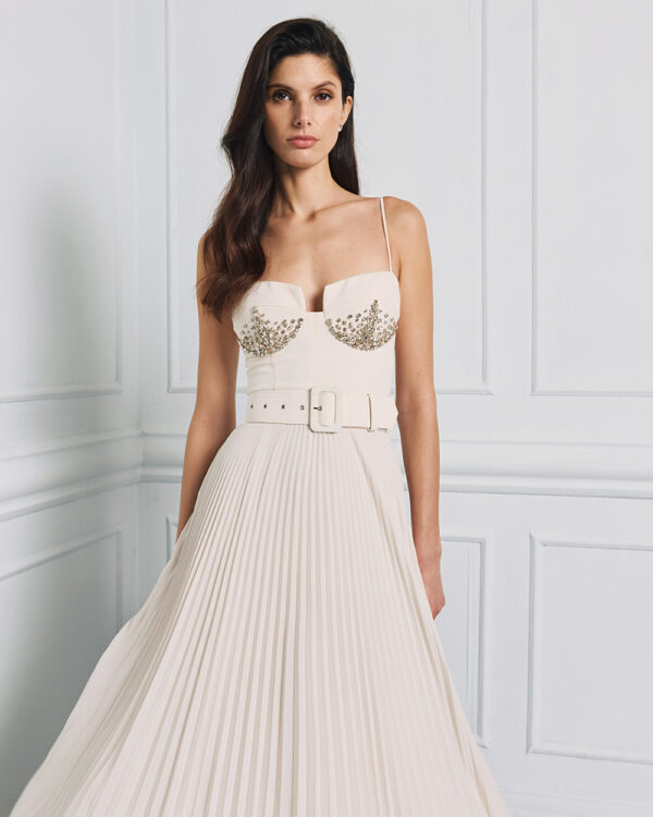 Long pleated dress with embroidered top -  Access Fashion - Image 3