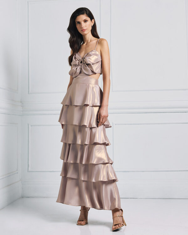 Metallic-effect dress with ruffles and flower -Access Fashion - Image 3