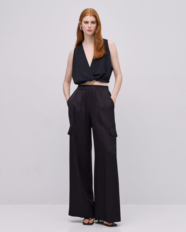 Satin cargo pants with pockets - Access Fashion - Image 3
