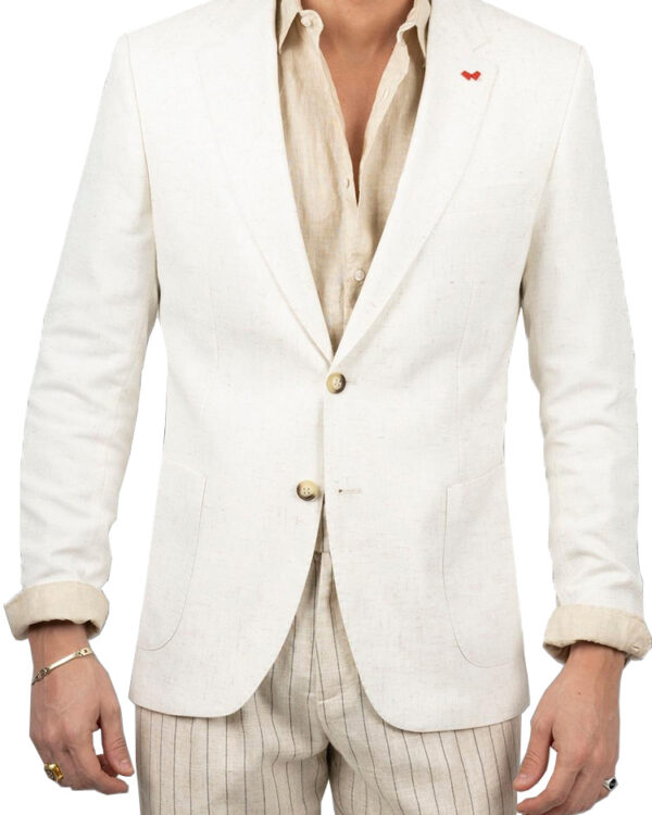 Linen single-breasted blazer with double-button fastening  - Dezign