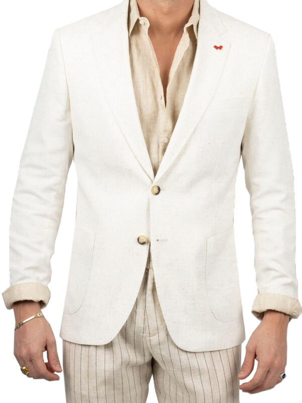 Linen single-breasted blazer with double-button fastening  - Dezign