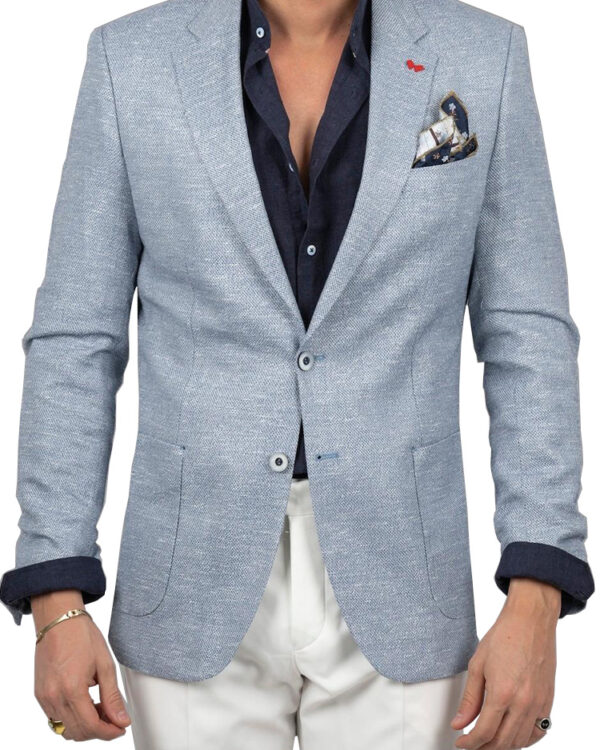 Linen single-breasted blazer with double-button fastening  - Dezign