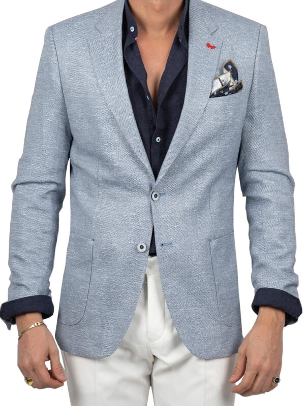 Linen single-breasted blazer with double-button fastening  - Dezign