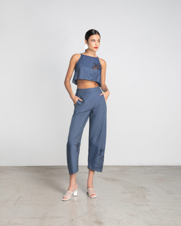 High-waist embroidereddenim trousers - Moutaki