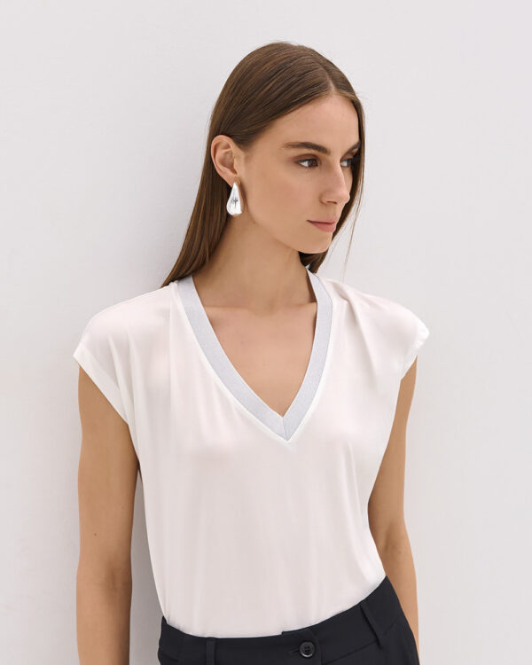 Short-sleeve blouse with lurex neckline - Access Fashion - Image 4