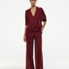 Blouse with v-neckline and elastic sleeves - Access Fashion