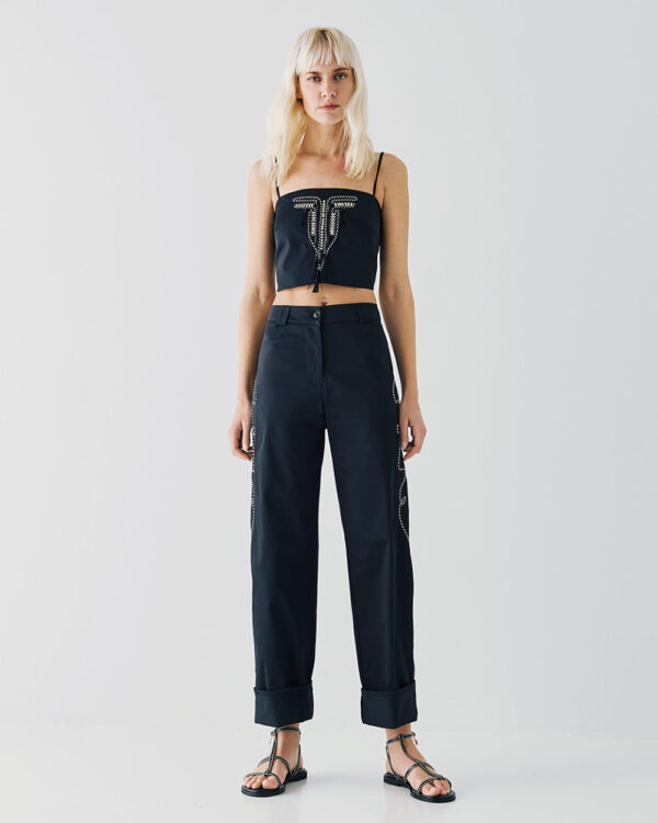 Pants with embroidered drawstrings - Access Fashion - Image 3