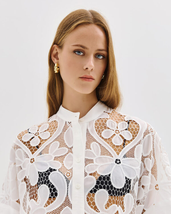 Lace shirt with a band collar - Access Fashion - Image 4