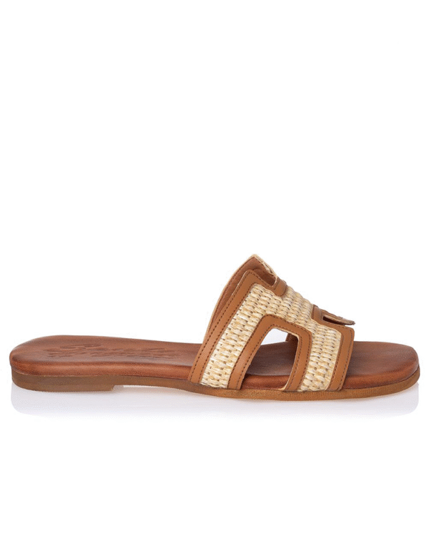 Natural woven flat with H-strap design - Sante Shoes