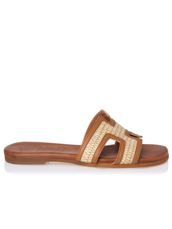 Natural woven flat with H-strap design - Sante Shoes