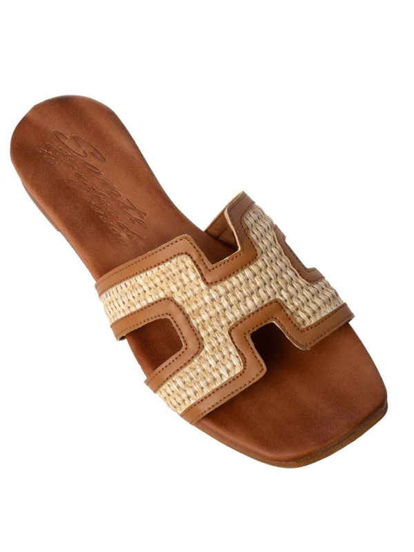 Natural woven flat with H-strap design - Sante Shoes - Image 2
