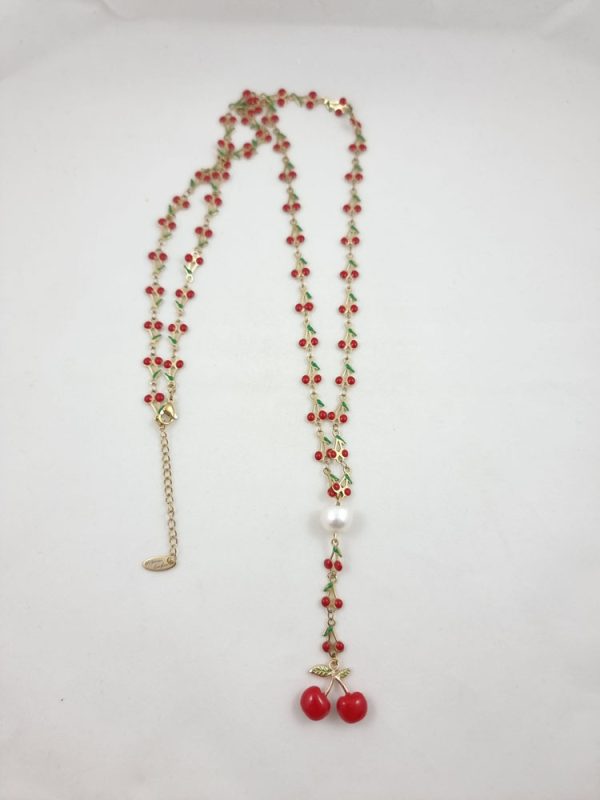 Long chain necklace with pearl and cherry - Ifigenia Loukou