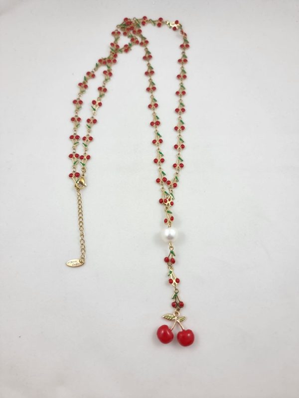 Long chain necklace with pearl and cherry - Ifigenia Loukou - Image 2