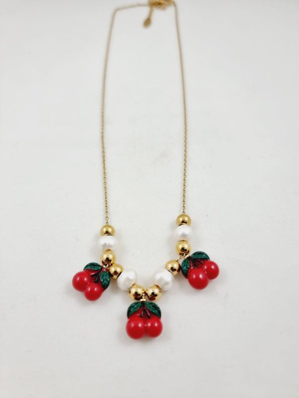Short chain necklace with pearls and cherries - Ifigenia Loukou - Image 2