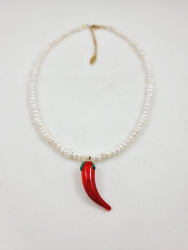 Pearl necklace with red chilli - Ifigenia Loukou - Image 2