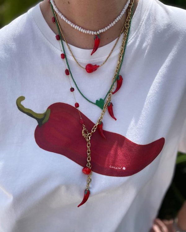 Pearl necklace with red chilli - Ifigenia Loukou - Image 3