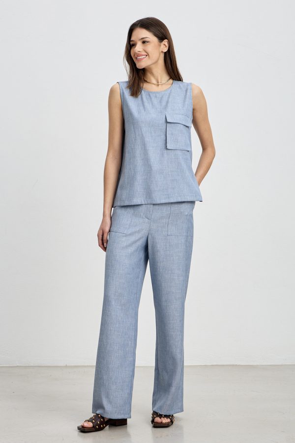 Sleeveless blouse with with flap pocket - Innocent - Image 2