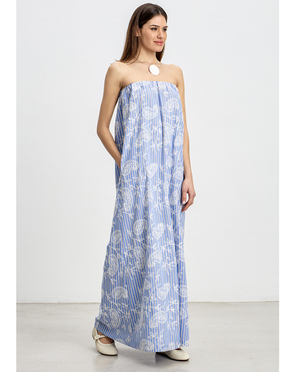 Strapless striped dress with embroideries - Innocent