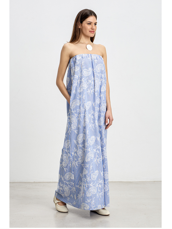 Strapless striped dress with embroideries - Innocent