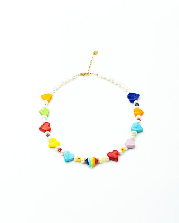 Short pearl necklace with hearts - Ifigenia Loukou