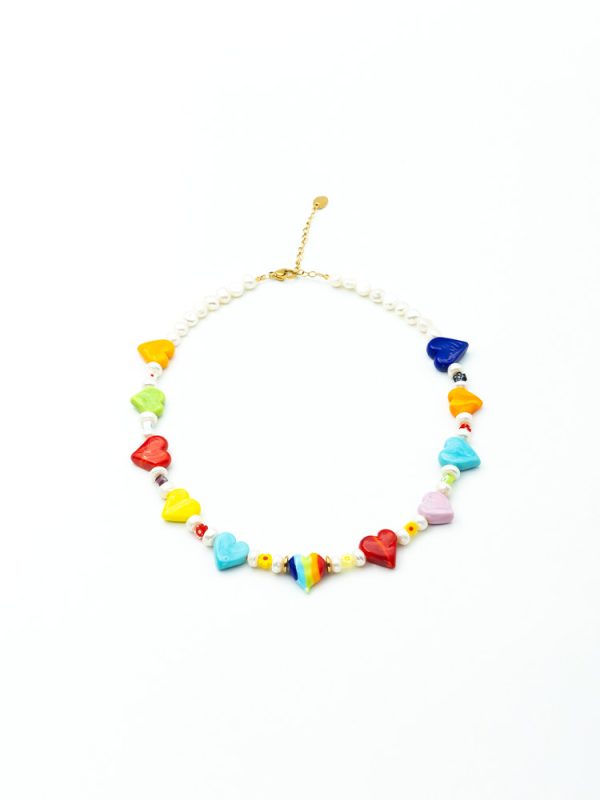 Short pearl necklace with hearts - Ifigenia Loukou