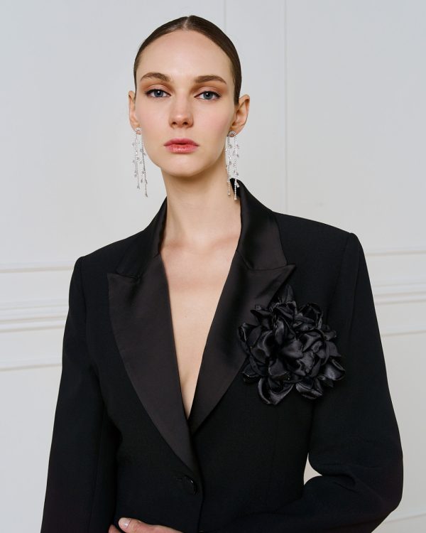 Cropped blazer with detachable flower brooch - Access Fashion - Image 3