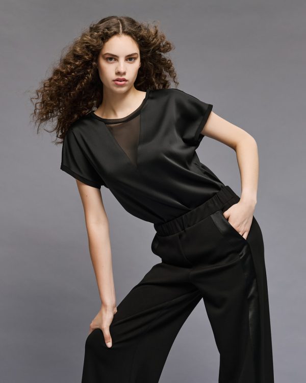 Satin top with a muslin front - Access Fashion