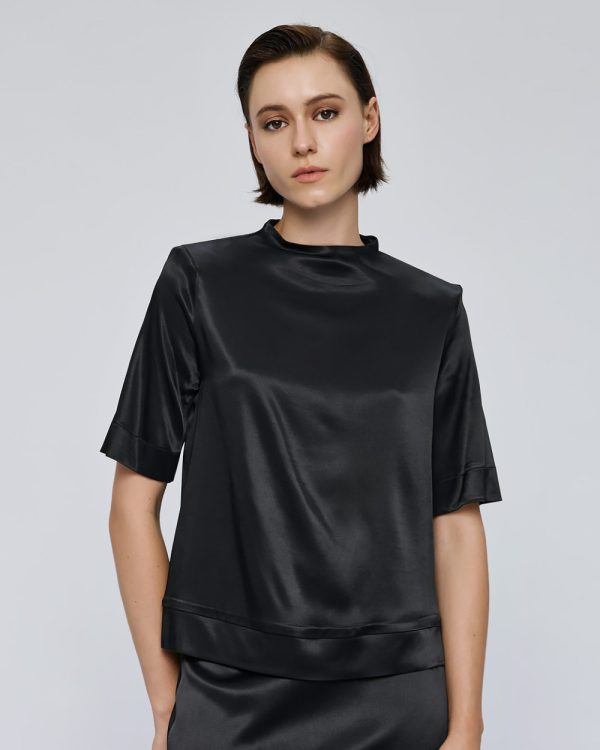 Satin short-sleeve blouse with a round neckline - Access Fashion - Image 5