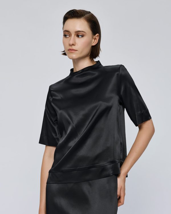 Satin short-sleeve blouse with a round neckline - Access Fashion - Image 7