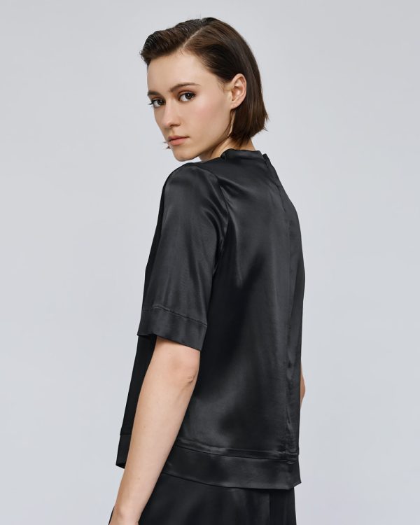 Satin short-sleeve blouse with a round neckline - Access Fashion - Image 8