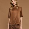 Satin short-sleeve blouse with a round neckline - Access Fashion