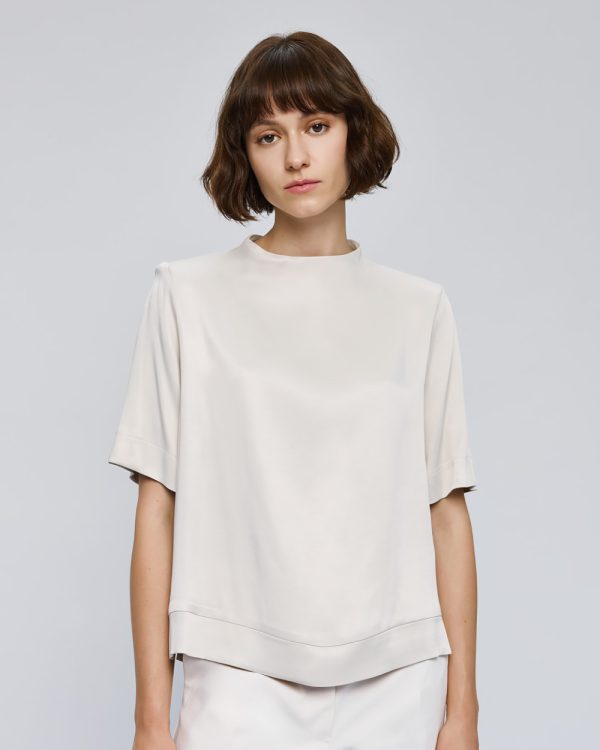 Satin short-sleeve blouse with a round neckline - Access Fashion - Image 10